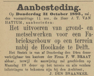 Aanbesteding voor een fabrieksgebouw nabij de Hooikade te Delft